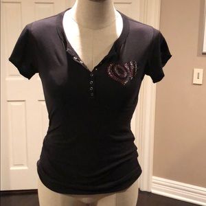 OneFourteen Cotton Henley Tee w/ crystals XS